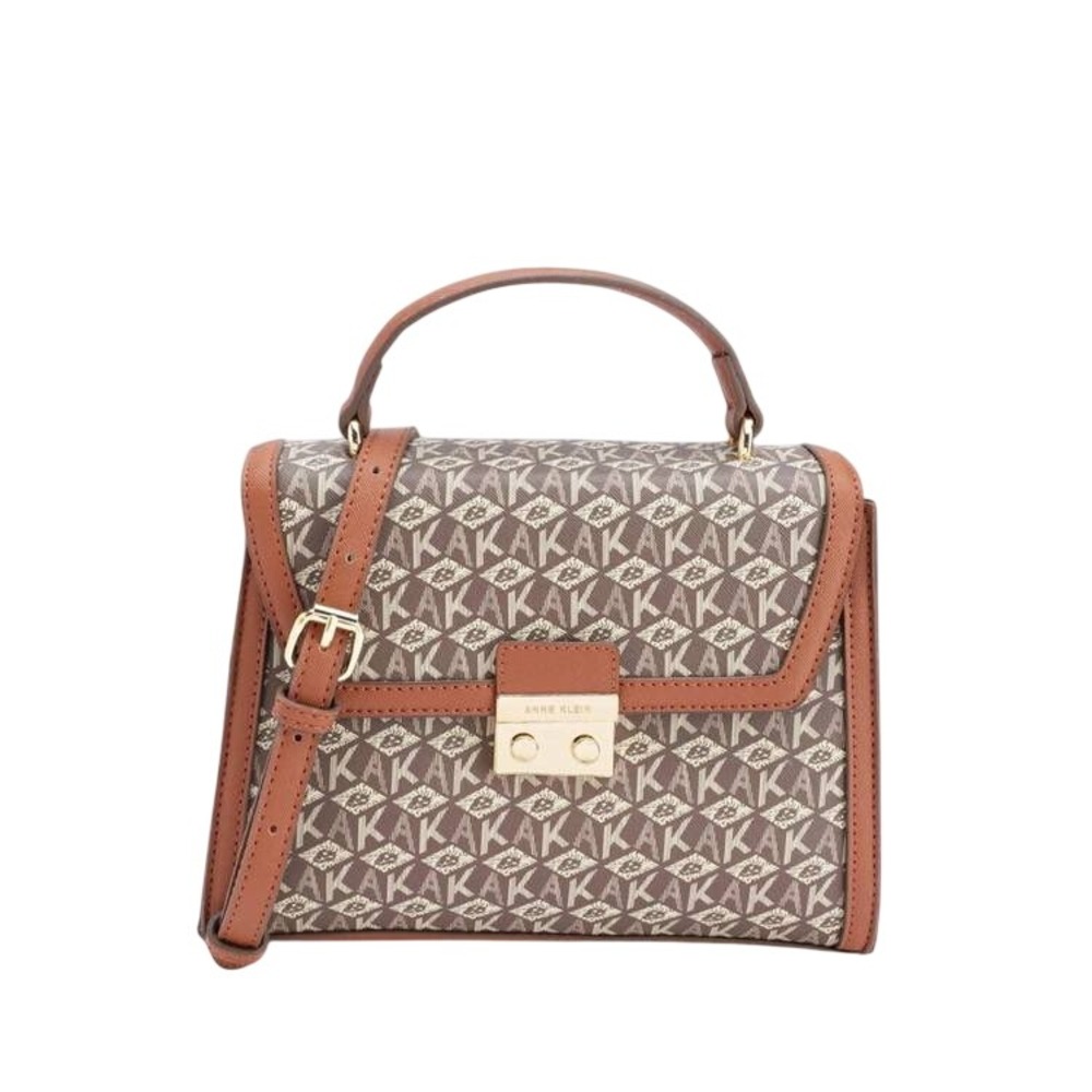 Anne Klein Ak Cube Logo Top Handle Satchel Tan Crossbody